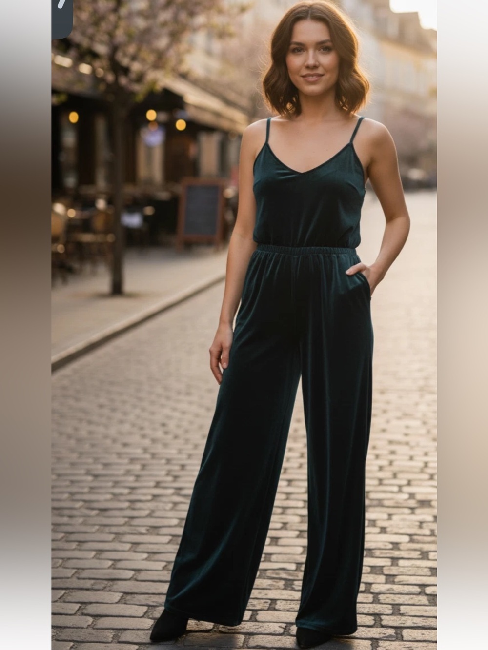 Wild Fable Women's Black Velvet Velour Velvet Wide Leg Jumpsuit Small Glam Party